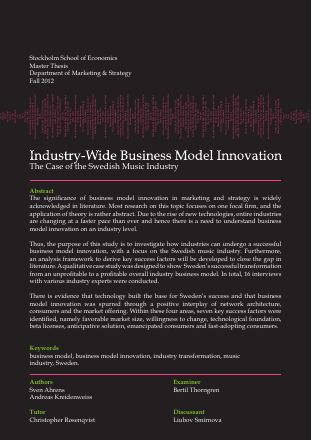 Förstasida: Ahrens,Sven (2012) Business Innovation.SSE Thesis