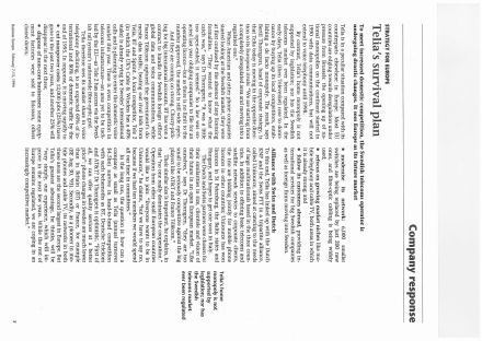 Förstasida: B USINESS EUROPE (Feb 7-13, 1994). Telia’s Survival Plan. p.