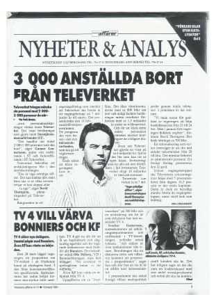 Förstasida: VECKANS AFFÄRER (1991).3000 anställda bort från Televerket. Nr 11, s.3.