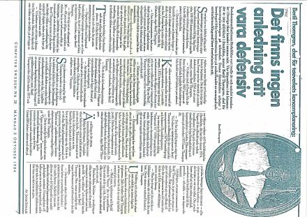 Förstasida: COMPUTER SWEDEN (Oktober, 30 1984). Det finns ingen anledning att vara defensiv. Nr. 30.