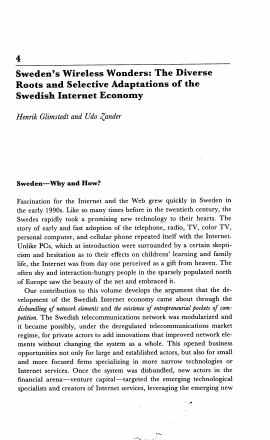 Förstasida: Glimstedt,H & Zander,U ( 2004). Sweden´s Wireless Wonders. In: Bruce Mitchell Kogut (Ed). The Global Internet Economy.MIT Press.pp.109- 151