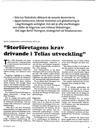 Förstasida: TELIA MEGACOM (1998) .Storföretagens krav drivande. Intervju Bertil Thorngren.