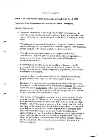 Förstasida: Thorngren, B_(1992) _the_Swedish_Telecom_Markets
