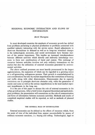 Förstasida: Thorngren, B (1967 b )Regional Economic Interaction and Flows of Information. In: Proceedings of the Poland-Nordic Regional Science Seminar in Copenhagen.Oct 2-4,1967