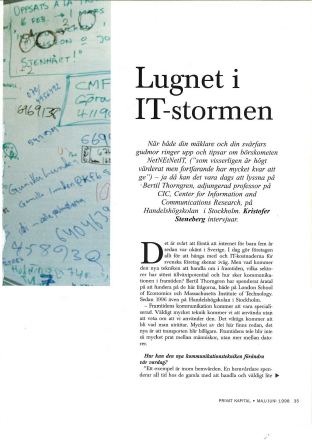 Förstasida: PRIVAT KAPITAL (Maj/Juni 1998). Lugnet i IT-stormen. p. 35-37.