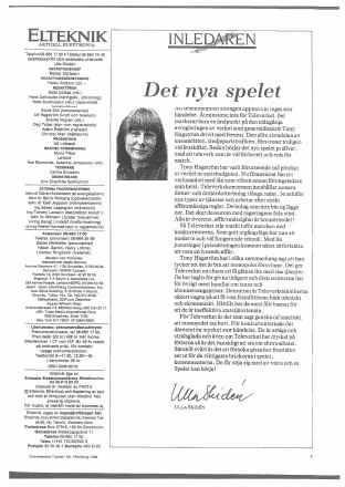 Förstasida: ELTEKNIK(1989) Televerkets nya Spelplan .