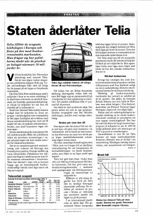 Förstasida: AFFÄRSVÄRLDEN (1993) Staten åderlater Telia
