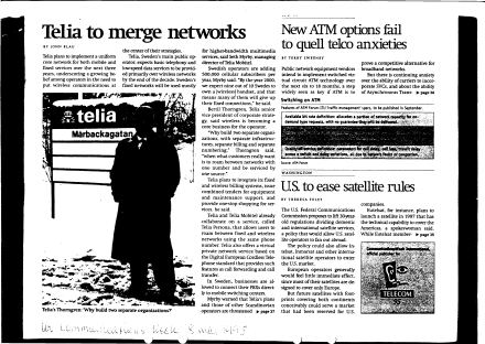 Förstasida: COMMUNICATIONS WEEK (1995) Telia to merge ( mobile/fixed) networks.May,08