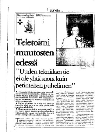 Förstasida: Thorngren ,B (1982) Teletoimi muutosten edessä. PUHELIN nr2.