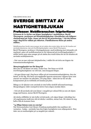 Förstasida: NY TEKNIK (2 Dec, 2004), Sverige smittat av hastighetssjukan