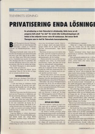 Förstasida: CIVILEKONOMNYTT_(1991)_Thorngren Privatisering av Telia