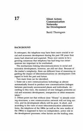 Förstasida: Thorngren_B_(1977a) .Silent Actors. In: The Social Impact of the Telephone. Ithiel de Sola Pool (Ed. ). The MIT Press, Cambridge, Mass. p. 374..
